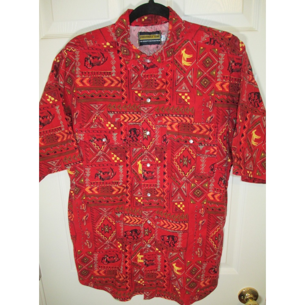 Panhandle Slim Western Tribal Aztec AOP Pearl Snap Shirt Red L